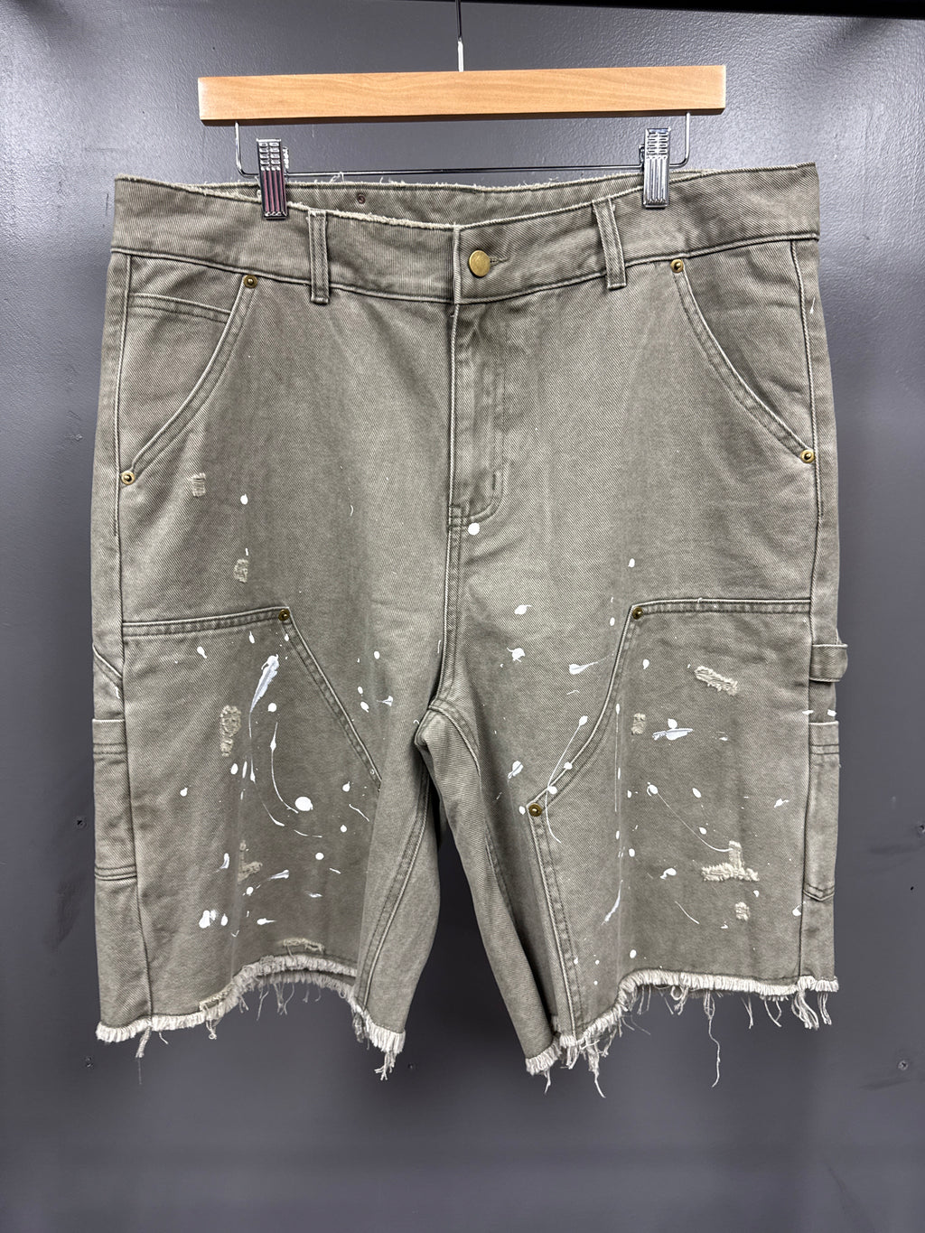 Lost Gallery Double Knee Jean Shorts Olive - size xl