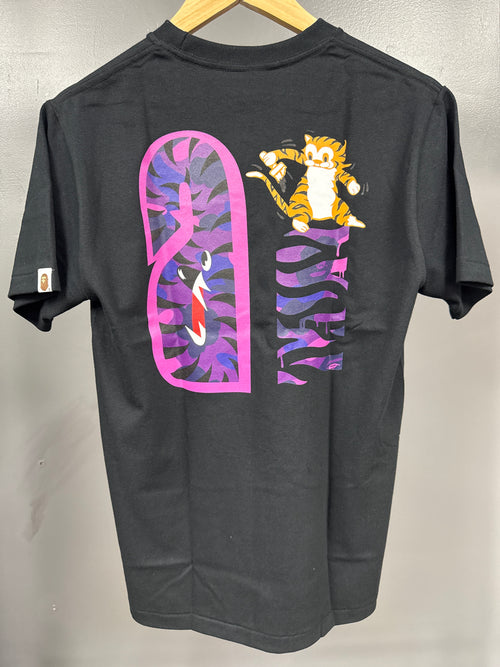 BAPE Camo Shark Tiger Tee Black/Purple - size s