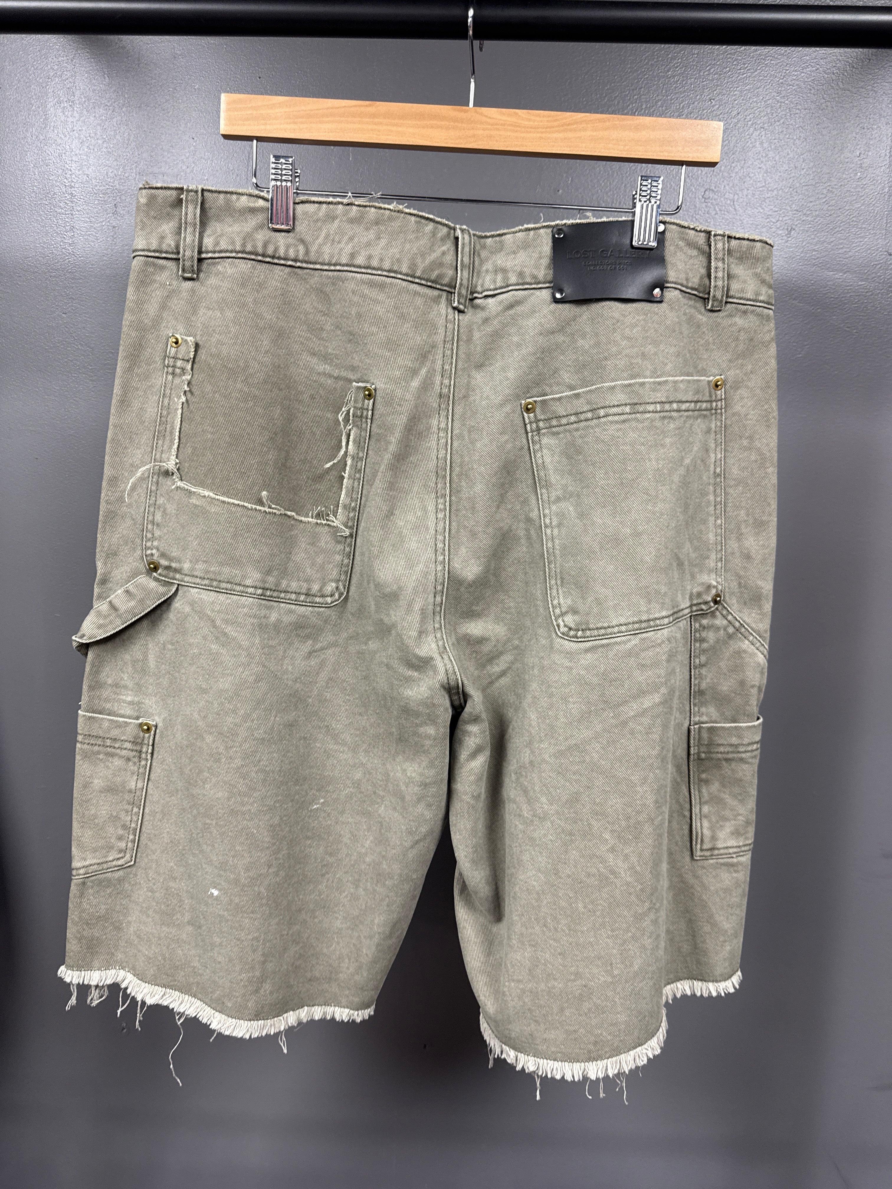 Lost Gallery Double Knee Jean Shorts Olive - size xl