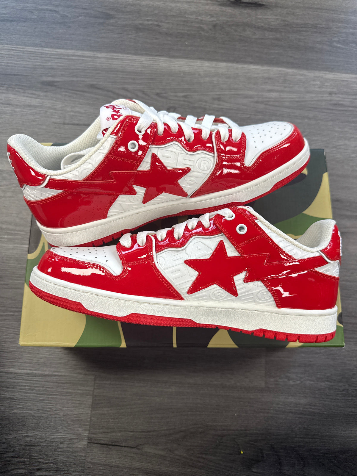 BAPE SK8 STA Red/White Patent - size 9.5