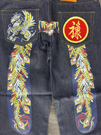 Vintage Evisu Daicock Navy Peacock Print - size 36