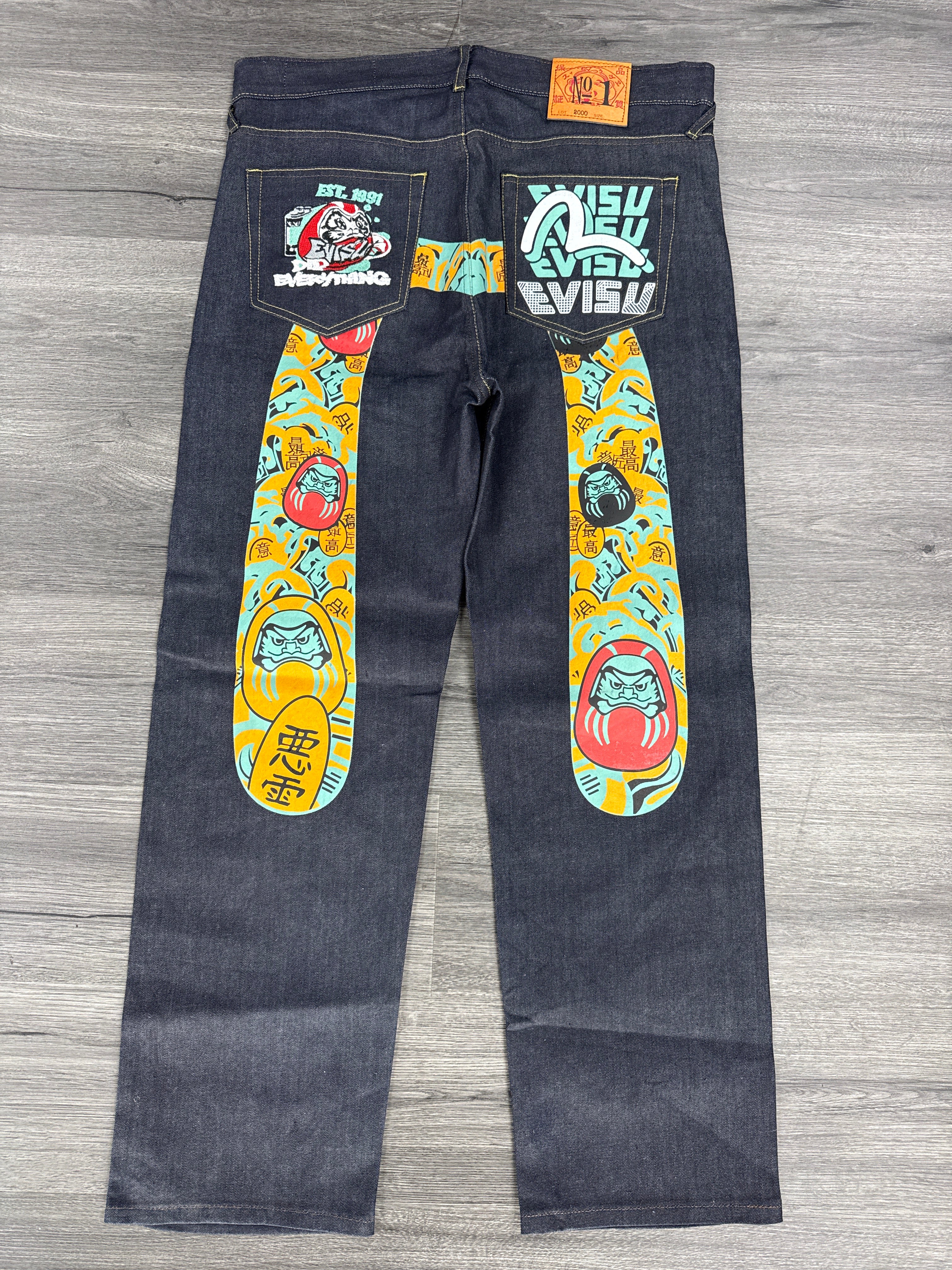 Vintage Evisu Teal/Orange Daicock Print - size 34