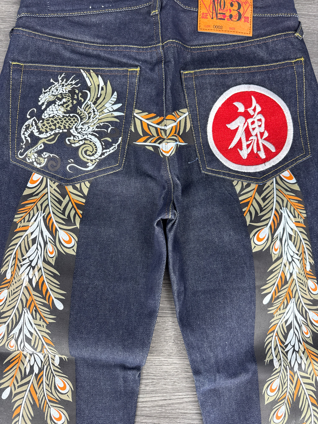 Vintage Evisu Daicock Olive Peacock Print - size 30