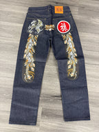 Vintage Evisu Daicock Olive Peacock Print - size 30