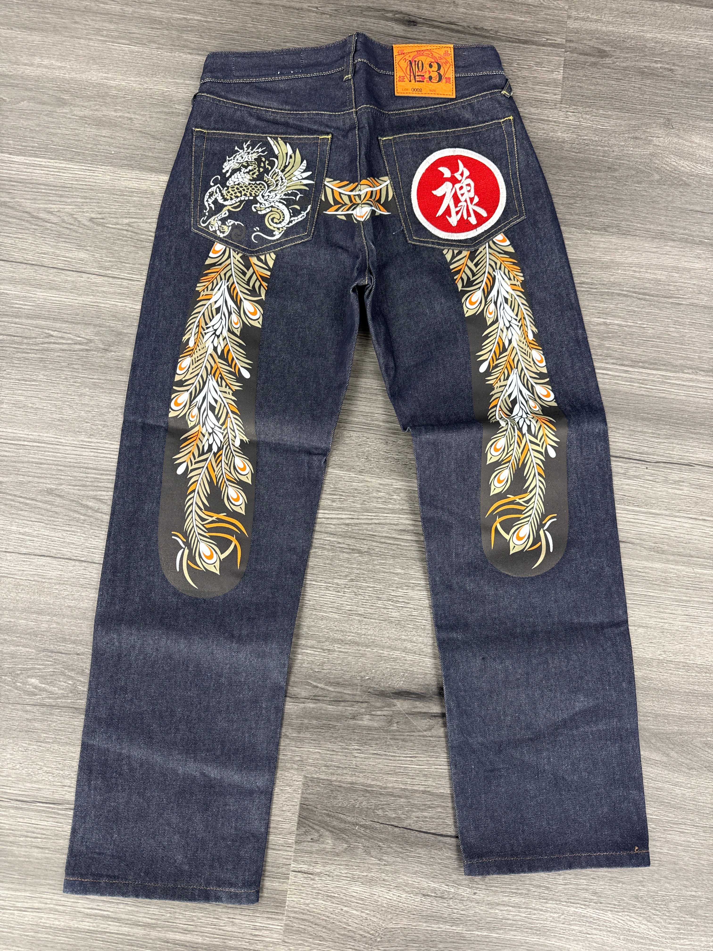 Vintage Evisu Daicock Olive Peacock Print - size 30