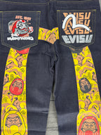 Vintage Evisu Daicock Yellow/Brown Print Jeans - size 30