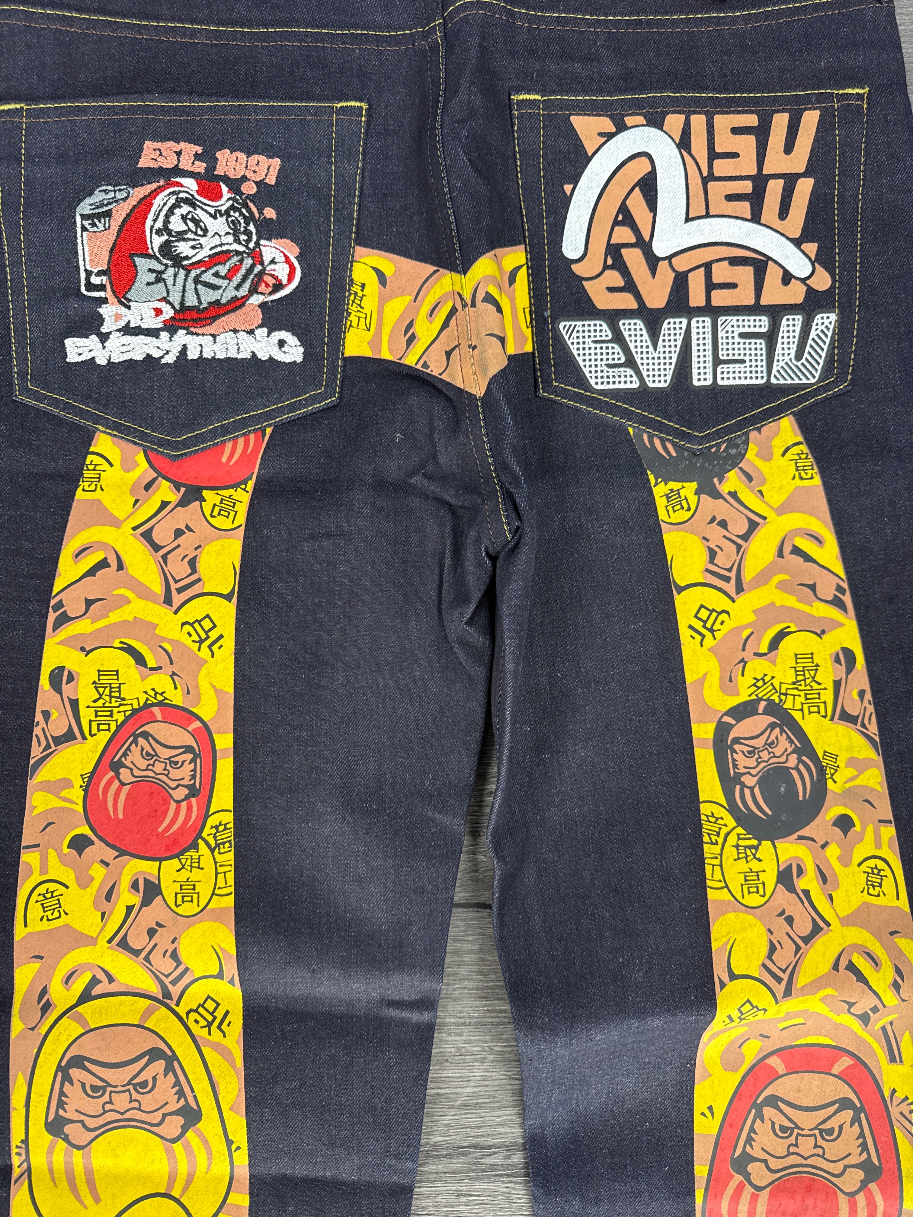 Vintage Evisu Daicock Yellow/Brown Print Jeans - size 30