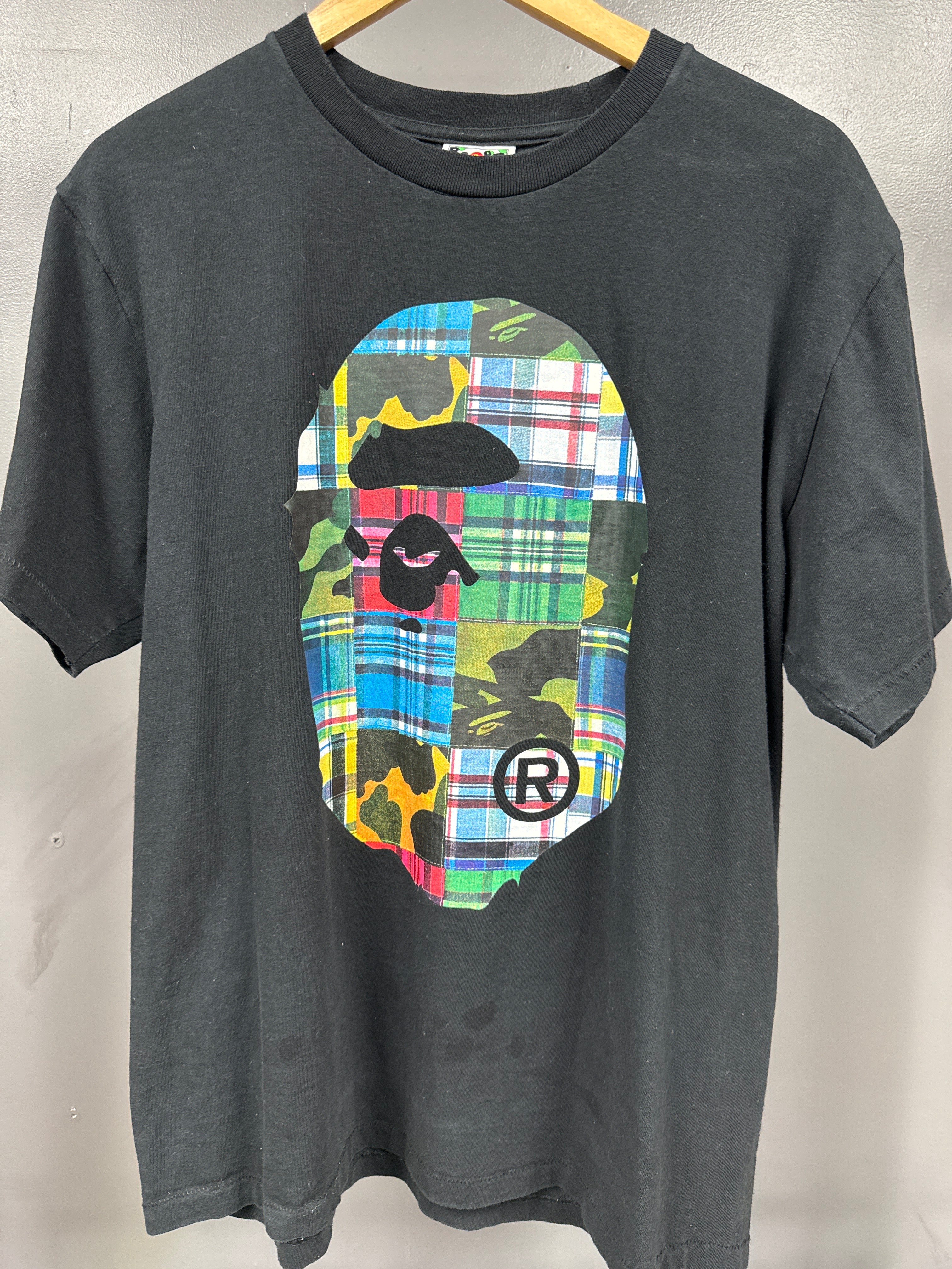 BAPE Plaid Ape Head Tee - size L