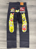 Vintage Evisu Daicock Yellow/White Print Jeans - size 30