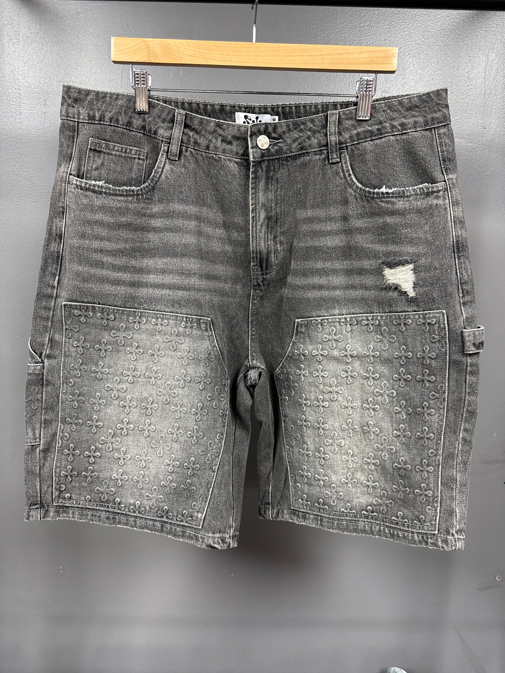 Plus One Double Knee Jean Shorts Black - size 38
