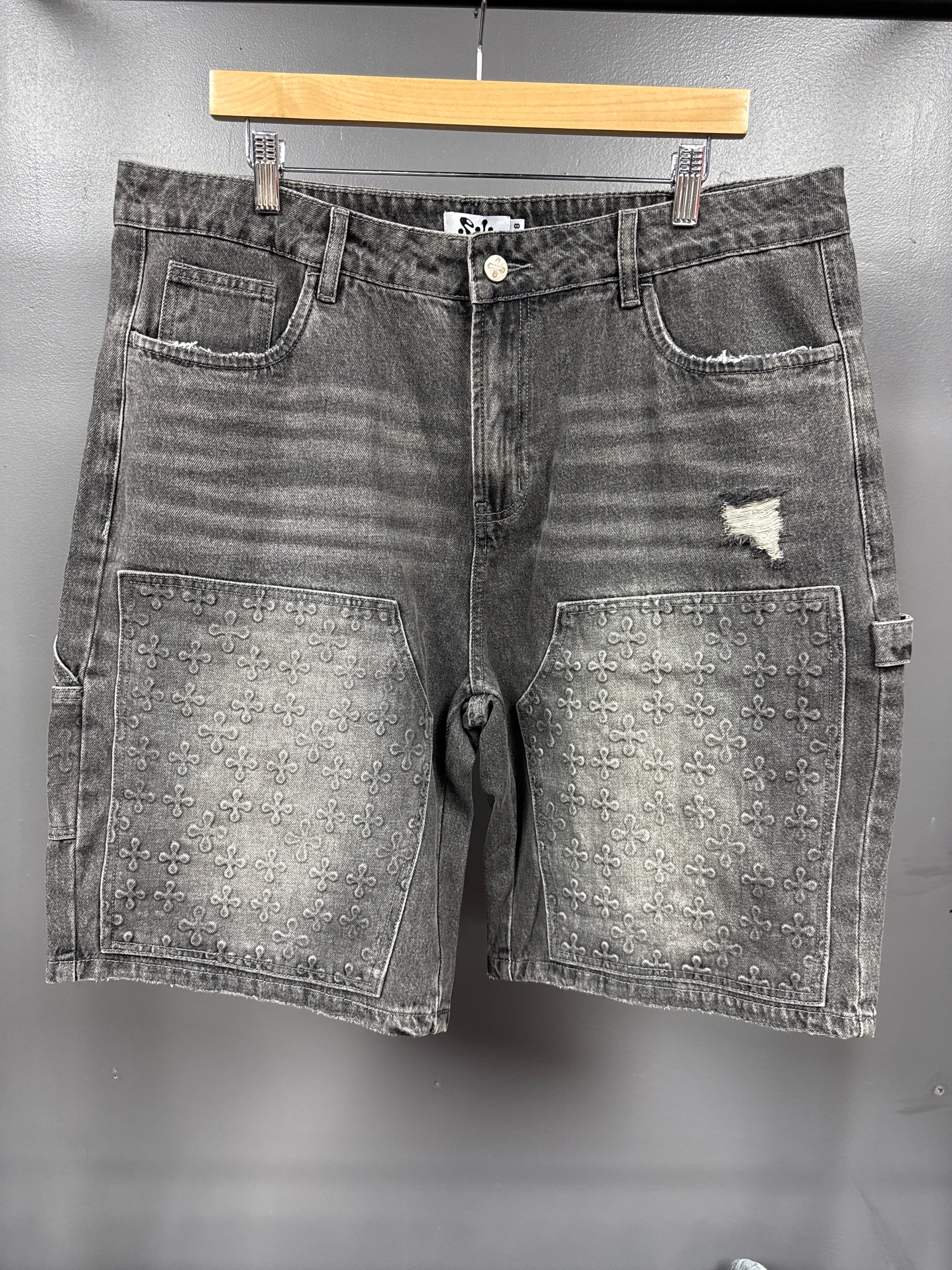 Plus One Double Knee Jean Shorts Black - size 38
