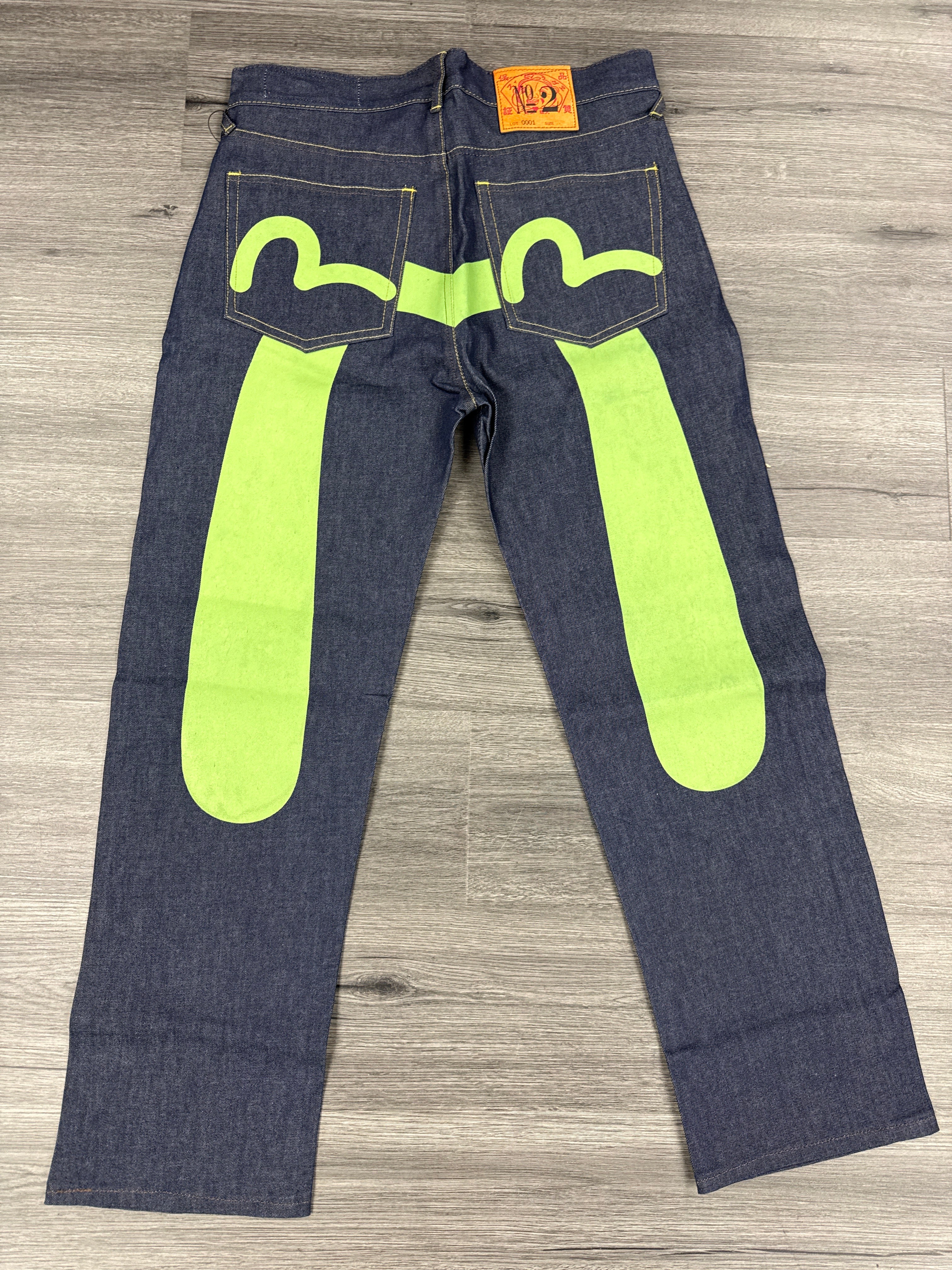 Vintage Evisu Green Daicock Print Denim Steal - size 32