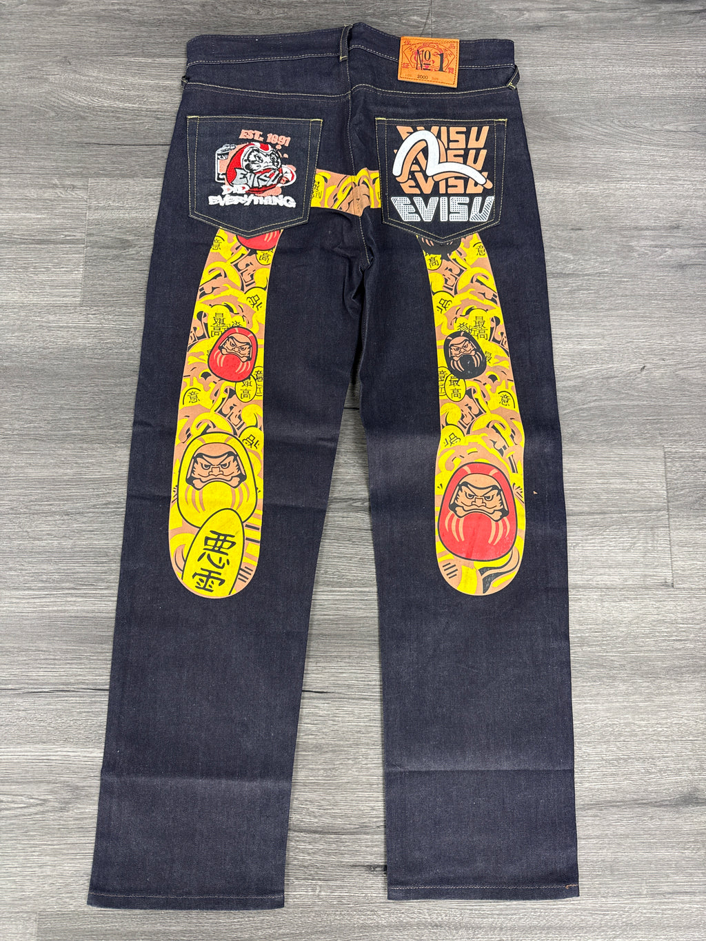 Vintage Evisu Daicock Yellow/Brown Print Jeans - size 30
