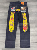 Vintage Evisu Daicock Yellow/Brown Print Jeans - size 30