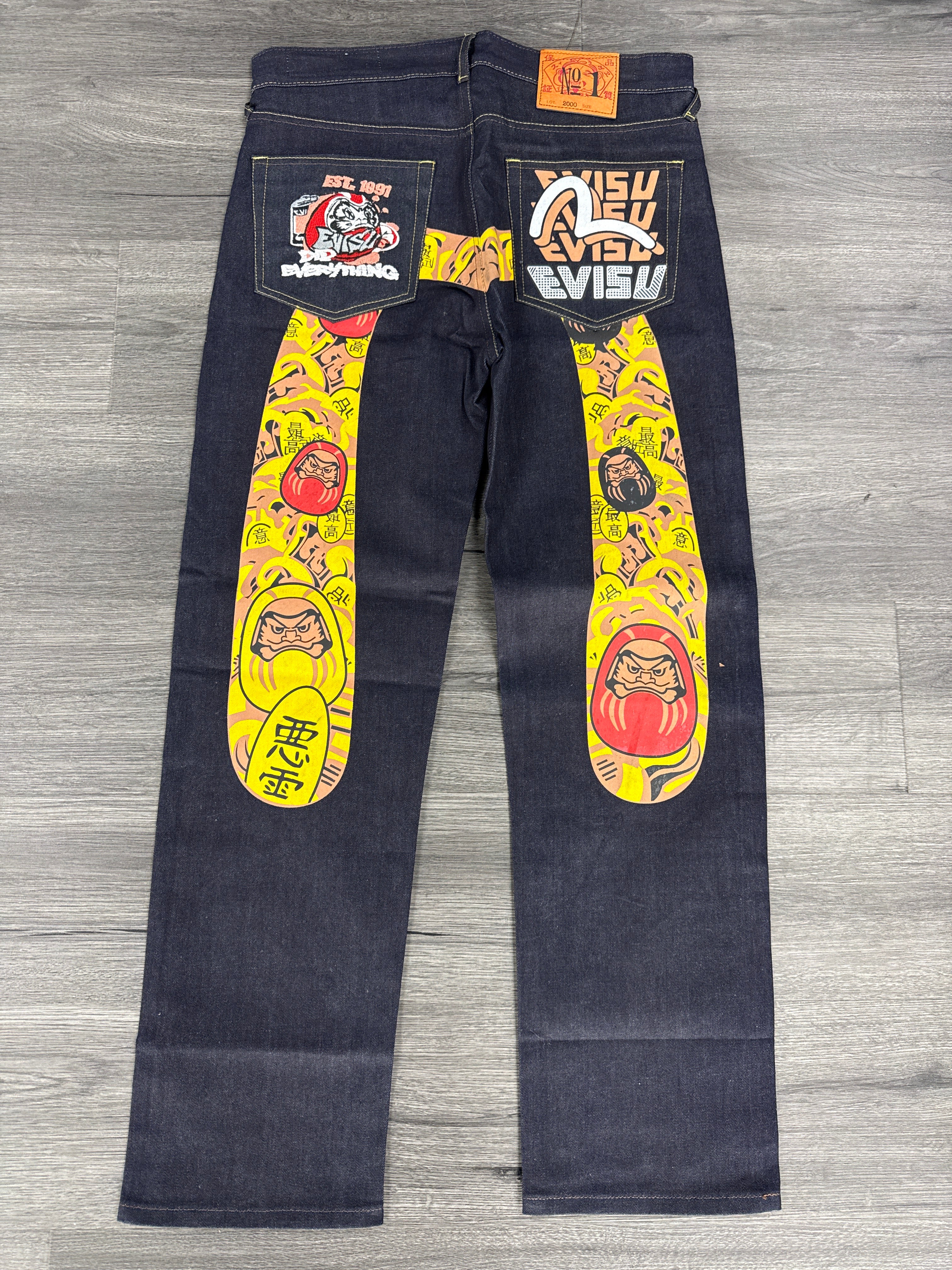 Vintage Evisu Daicock Yellow/Brown Print Jeans - size 30