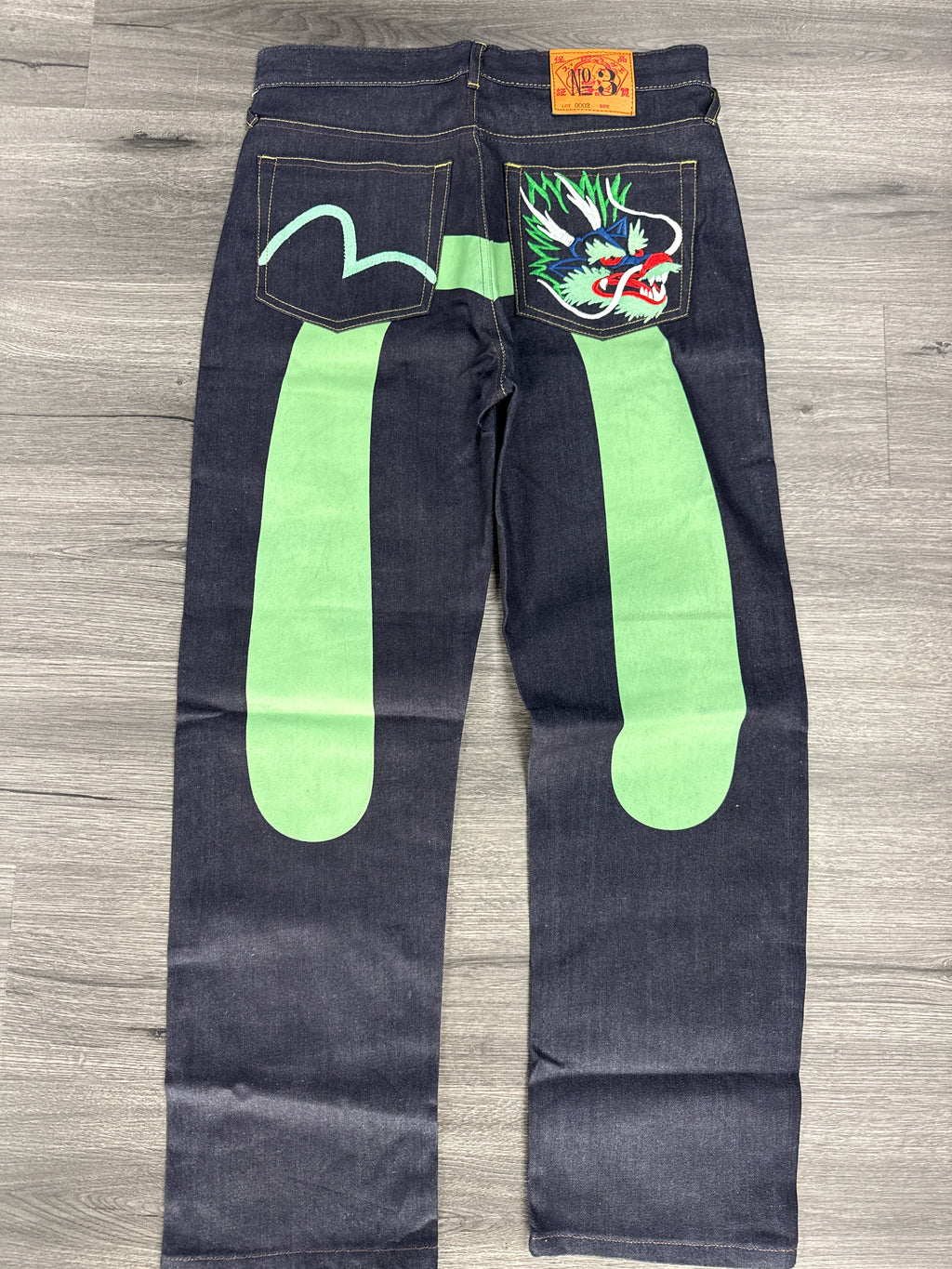 Vintage Evisu Green Daicock Dragon Patch Jeans - size 32