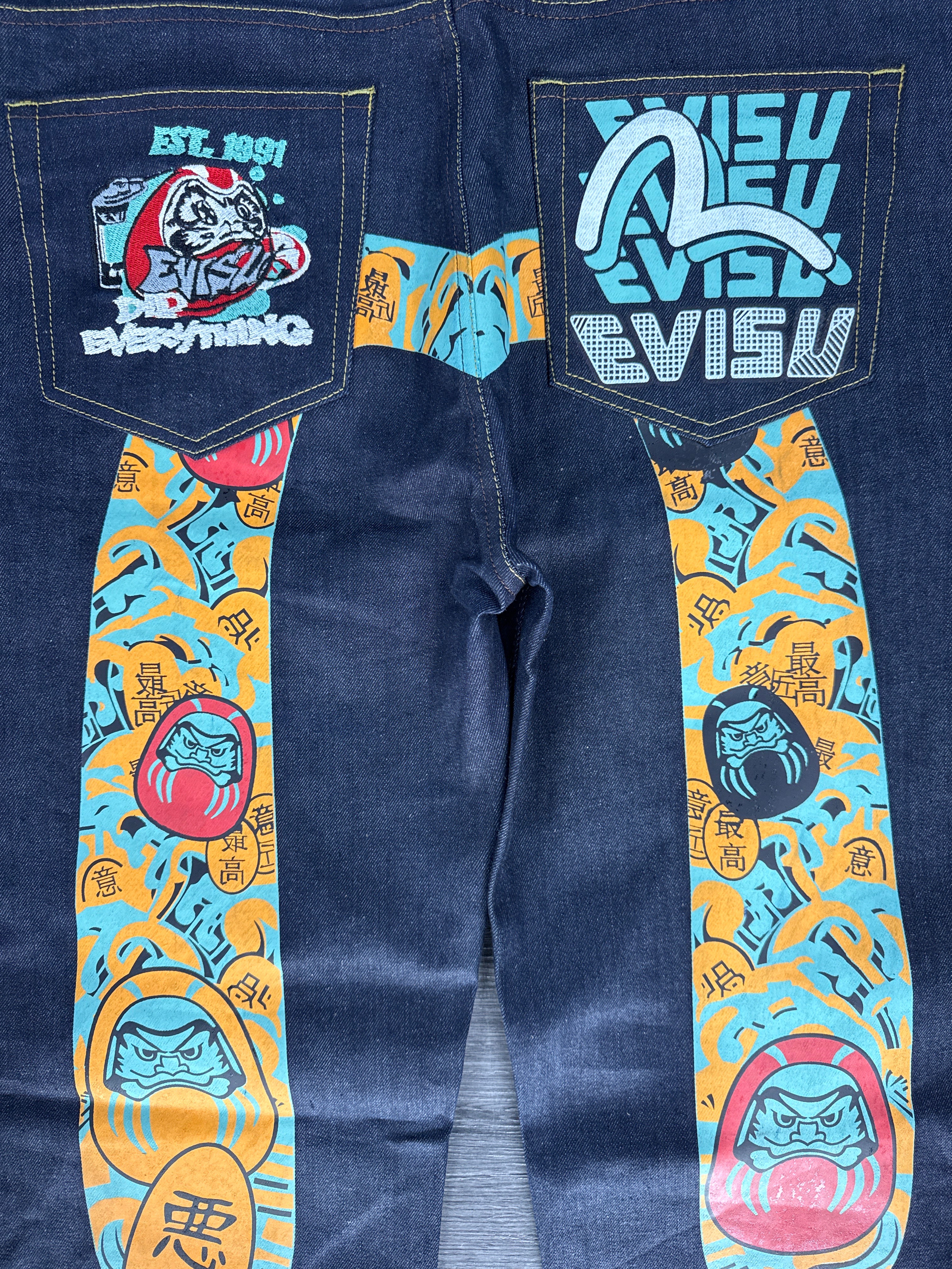 Vintage Evisu Teal/Orange Daicock Print - size 34