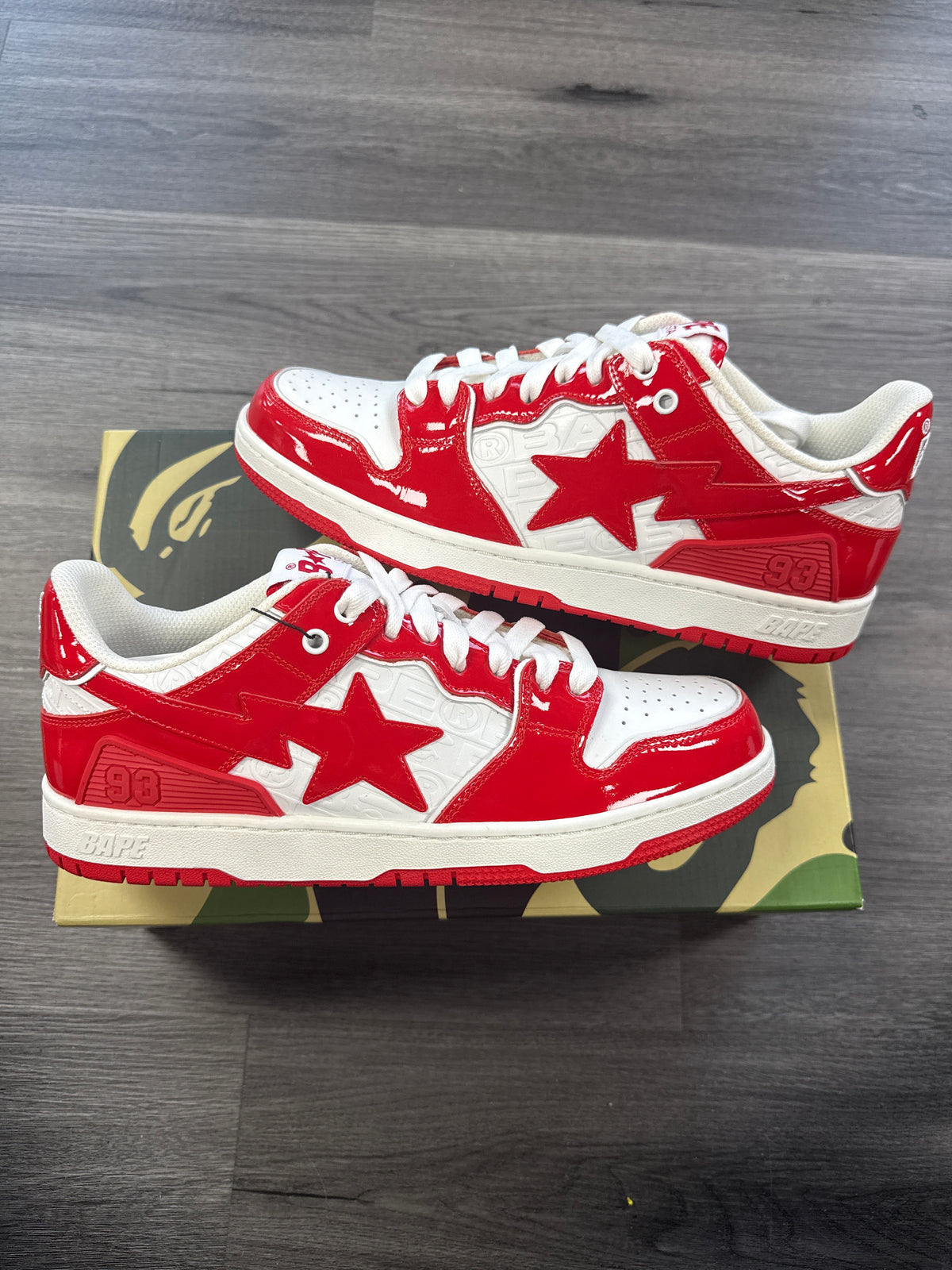 BAPE SK8 STA Red/White Patent - size 9.5