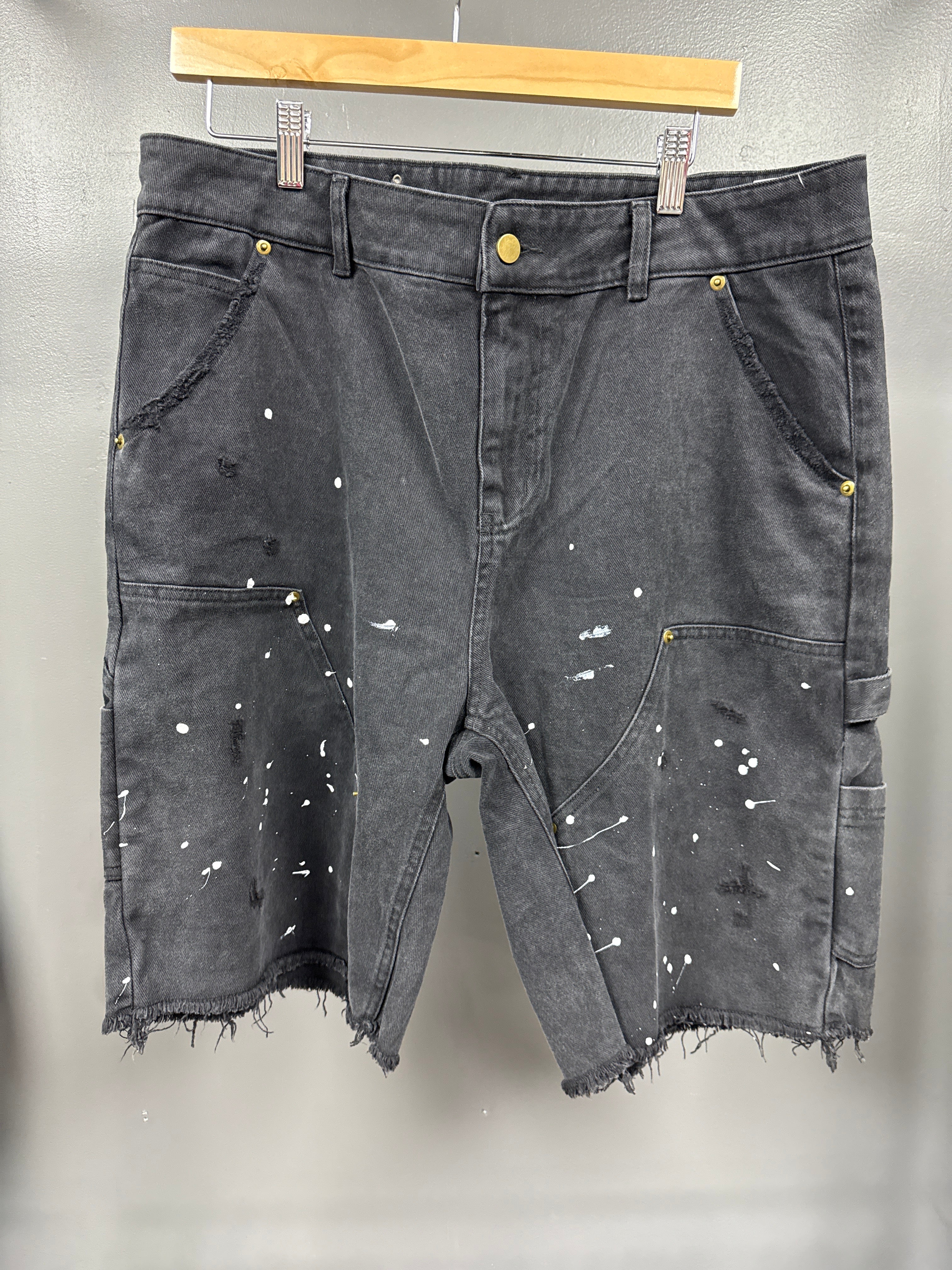 Lost Gallery Double Knee Jean Shorts Black - size xl